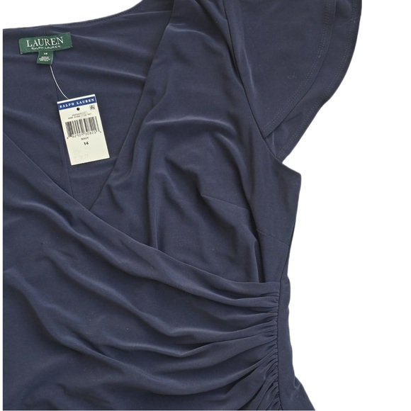 Lauren Ralph Lauren Navy Faux Wrap Ruffle Jersey Dress 14 NW - Picture 4 of 11